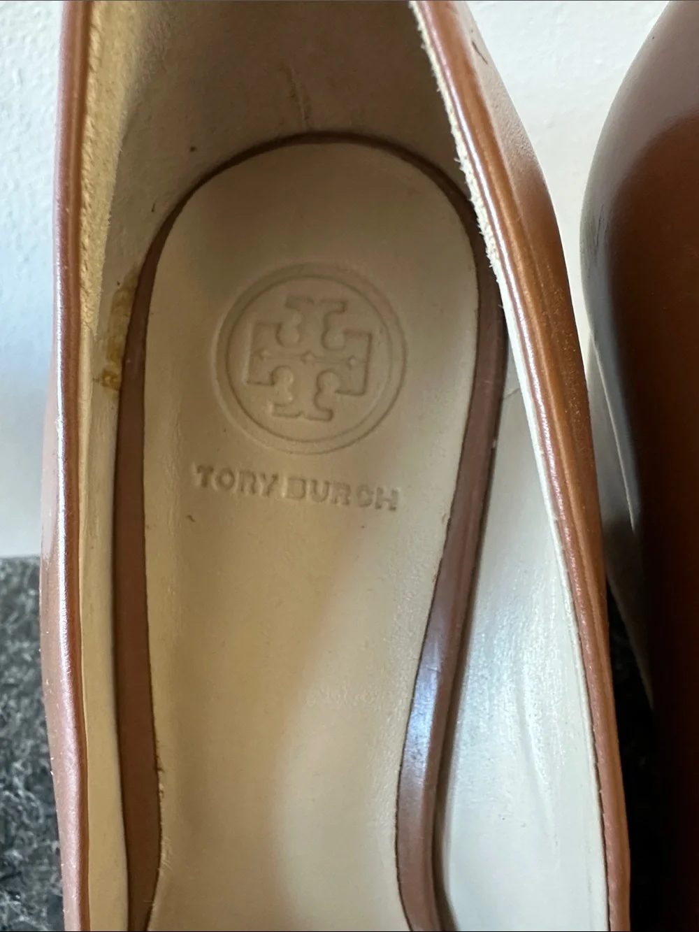 Tory Burch Brown Leather Wedges with Gold Logo